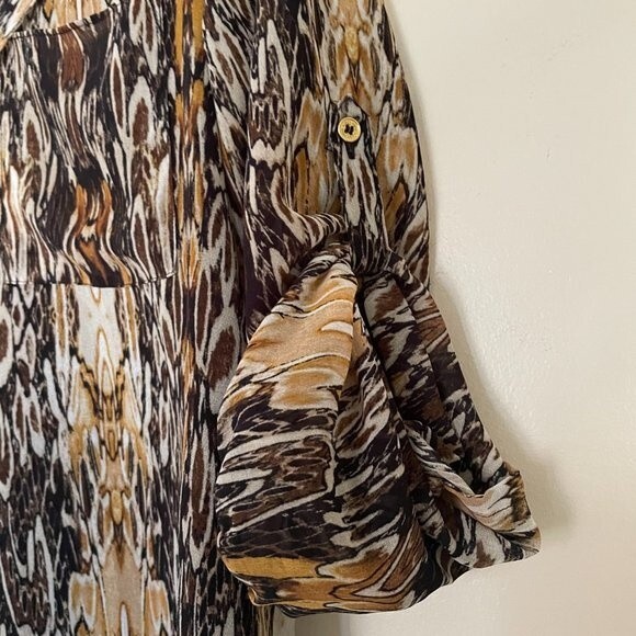 Calvin Klein Animal Print Ruffle V-Neckline Blouse Women's Long Sleeve (Size S) - Picture 14 of 14